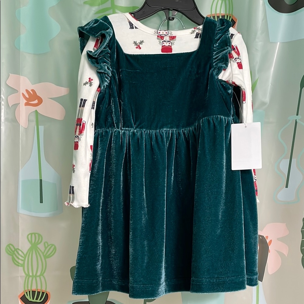 Elegant Green Velvet Kids Dress